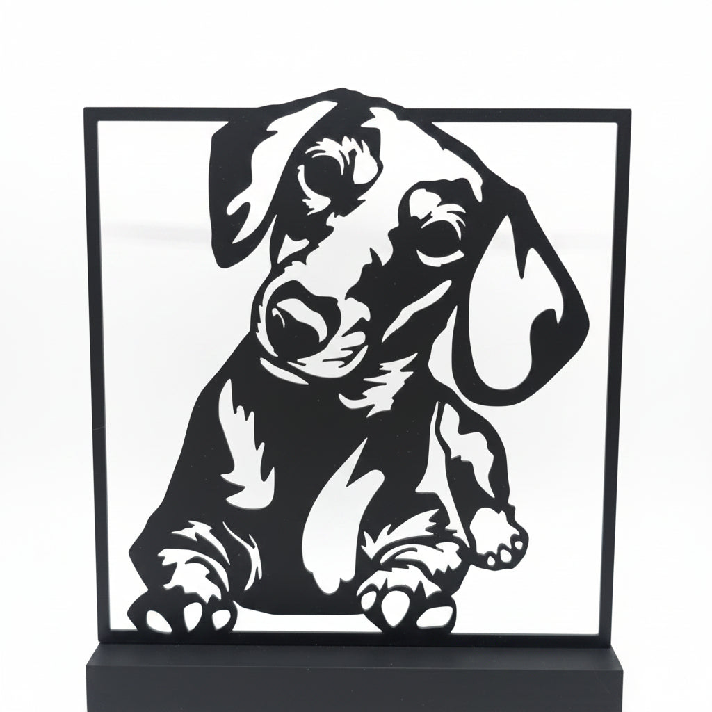 Geometrische Wanddecoratie Teckel – Modern 3D Lijnenkunst (24 x 24 cm)