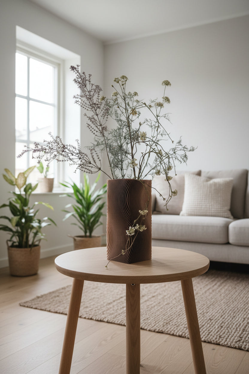 Sazanami vaas als moderne woondecoratie met droogbloemen