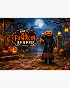 Halloween Pumpkin Reaper XL in sfeervolle Halloween-setting met pompoenen en maanlicht.