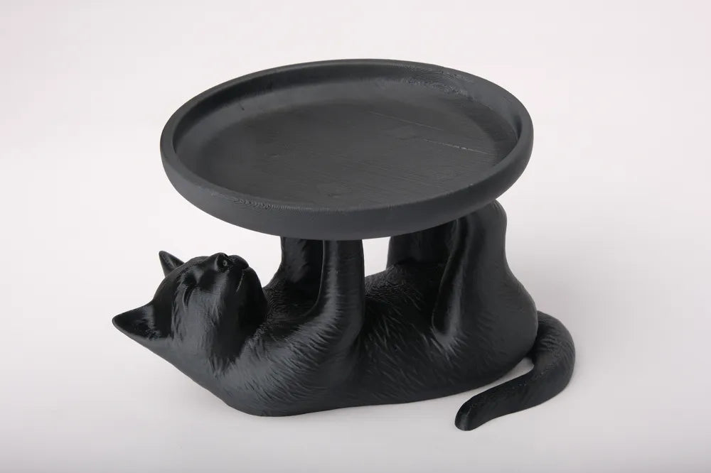Zwart kat sieradenschaaltje met rond dienblad voor sieraden