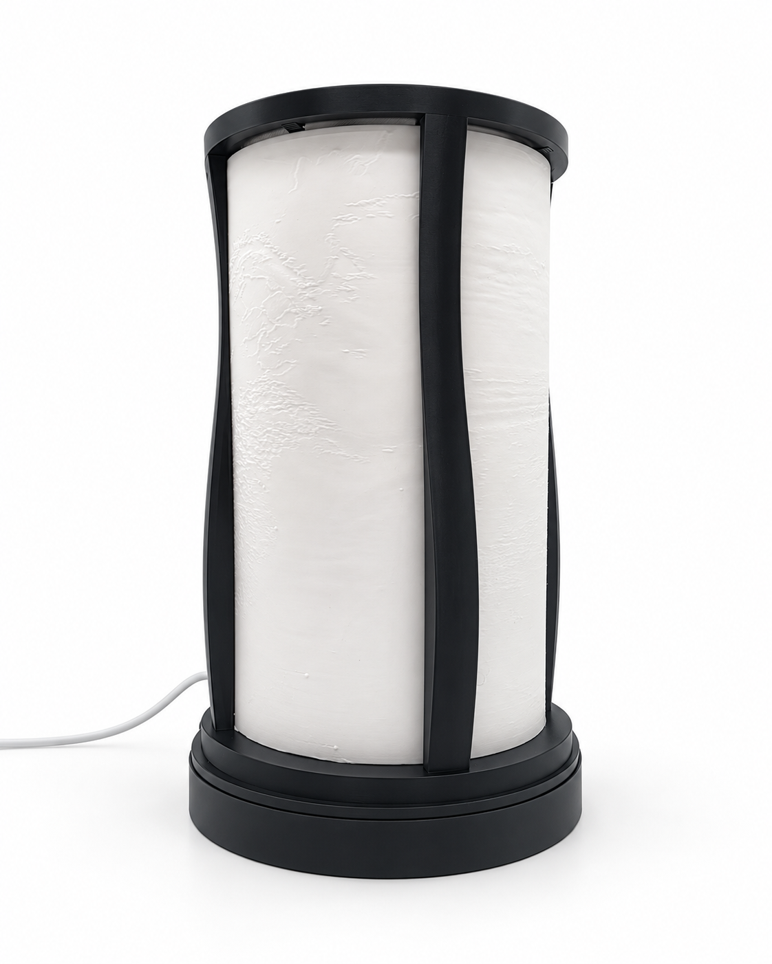 LUME gepersonaliseerde fotolamp met vier witte reliëfpanelen, uitgeschakeld.