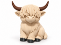 Schotse hooglander beeldje in latte met bruine hoorns en zwarte hoeven op witte achtergrond.